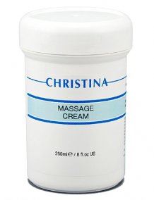 Massage Cream – Массажный крем для всех типов кожи. Массажный крем для всех типов кожи Massage Cream от компании Christina предназначен для использования во время массажа. Он позволяет вернуть молодость и силы и суставам, и спине, и коже лица. Правильная косметическая процедура позволяет вернуть коже упругость и эластичность, тонус и свежесть. Массажный крем Christina Massage Cream превосходно впитывается, увеличивает метаболизм и выводит его продукты, активизирует микроциркуляцию лимфы и крови. Массажный крем легко впитывается и обладает приятным расслабляющим запахом. При длительном использовании этого косметического средства кожа получает питание и излучает здоровье. Эффективность крема Christina Massage Cream обусловлена исключительно натуральными лечебными компонентами: витамины А &amp; Е, глицерин, коллаген, эластин, масло жожоба и др. Состав разработан дерматологами и клинически протестирован. 